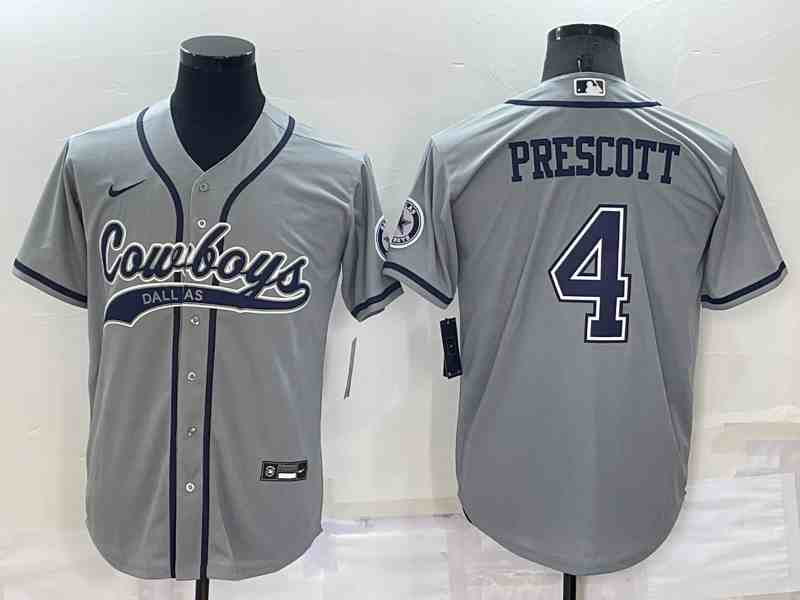 Men's Dallas Cowboys #4 Dak Prescott Gray Baseball Cool Base Jersey