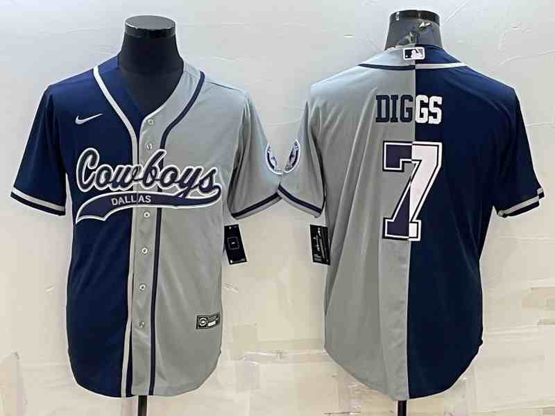 Men's Dallas Cowboys #7 Trevon Diggs Split Navy-Gray Baseball Cool Base Jersey