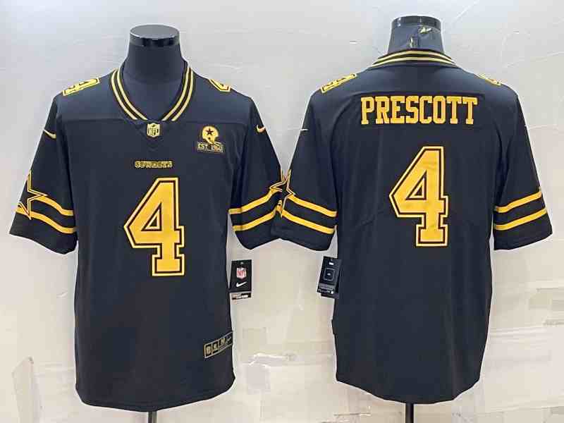 Men's Dallas Cowboys #4 Dak Prescott Black Gold Vapor Limited Jersey