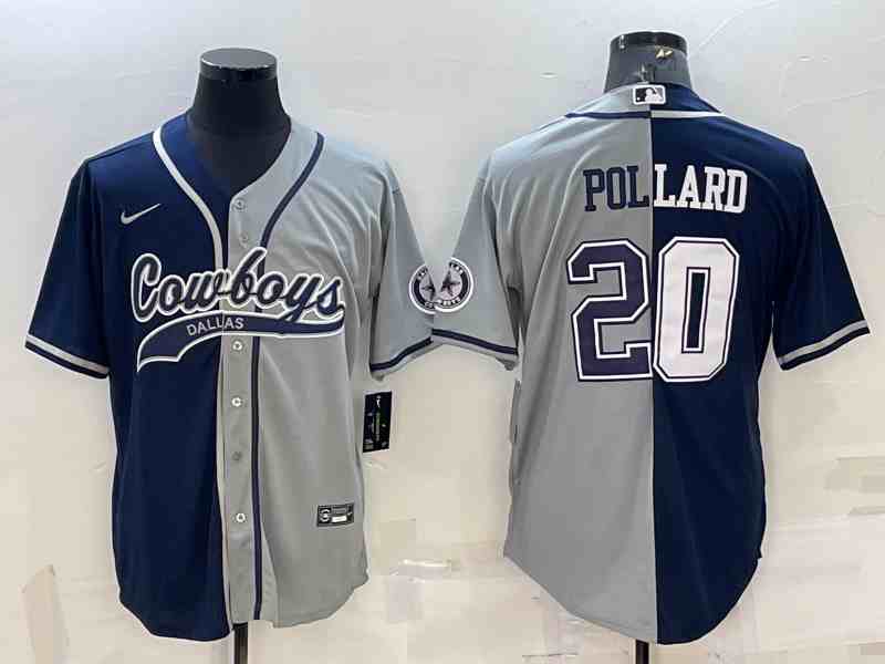 Men's Dallas Cowboys #20 Tony Pollard Split Navy-Gray Baseball Cool Base Jersey
