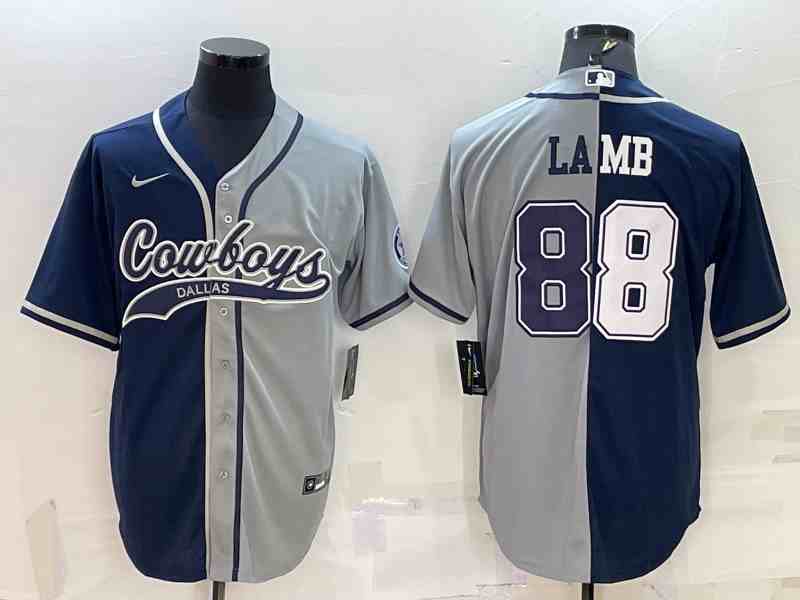 Men's Dallas Cowboys #88 CeeDee Lamb Split Navy-Gray Baseball Cool Base Jersey