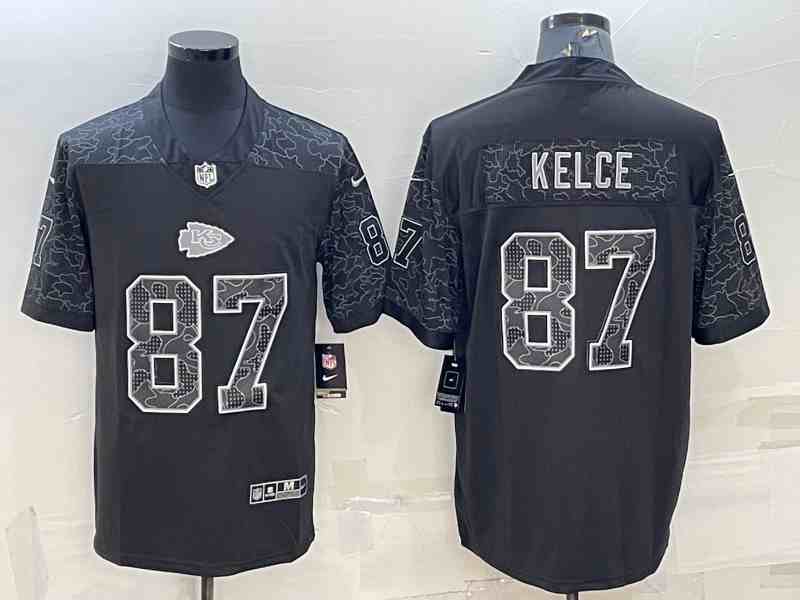 Men's Kansas City Chiefs #87 Travis Kelce Black Reflective Limited Stitched Jersey