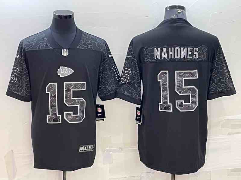 Men's Kansas City Chiefs #15 Patrick Mahomes Black Reflective Limited Stitched Jersey