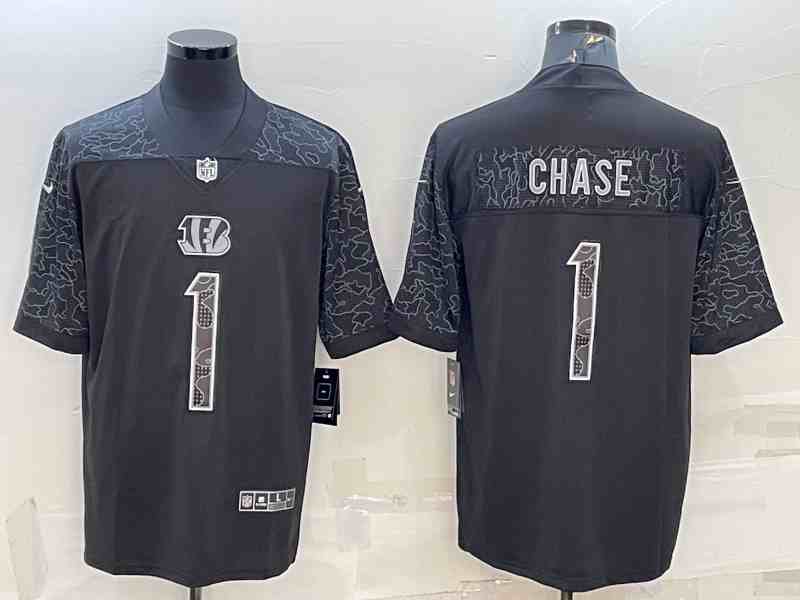 Men's Cincinnati Bengals #1 Ja'Marr Chase Reflective Limited Stitched Jersey