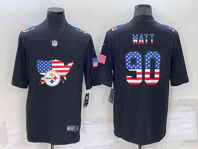 Men's Pittsburgh Steelers #90 TJ Watt 2022 USA Map Fashion Black Color Rush Stitched Nike Limited Jersey