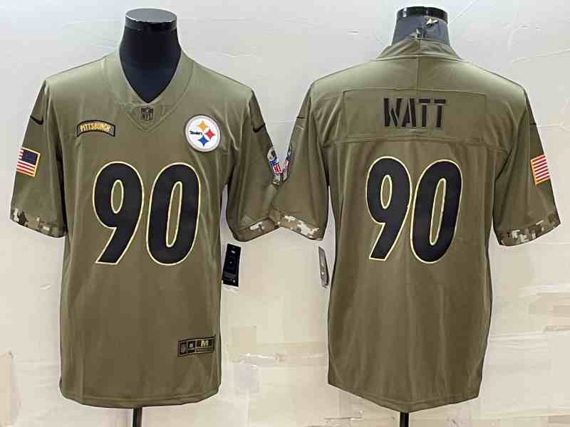 Men's Pittsburgh Steelers #90 T. J. Watt 2022 Olive Salute To Service Limited Stitched Jersey