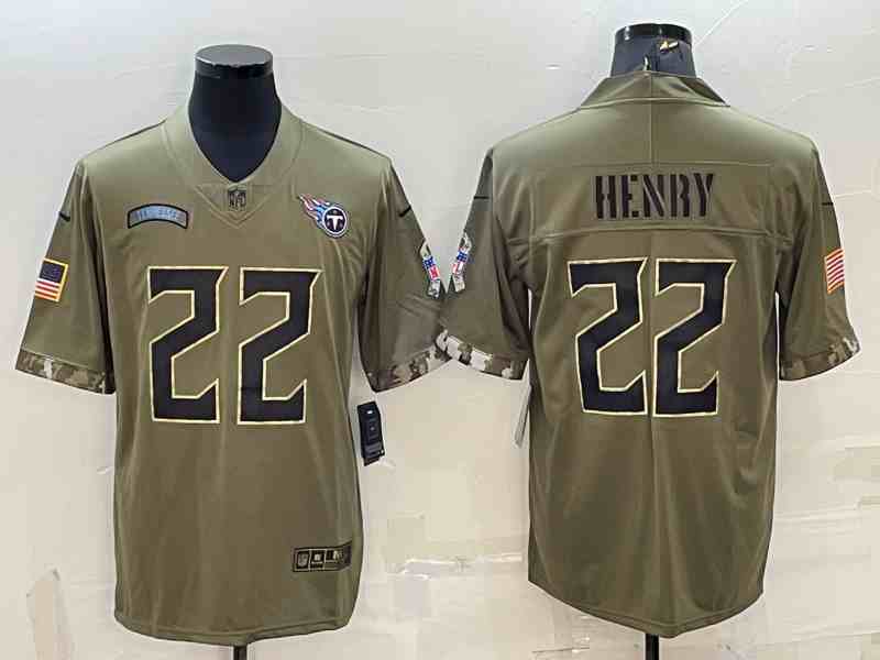 Men's Tennessee Titans #22 Derrick Henry 2022 Olive Salute To Service Limited Stitched Jersey