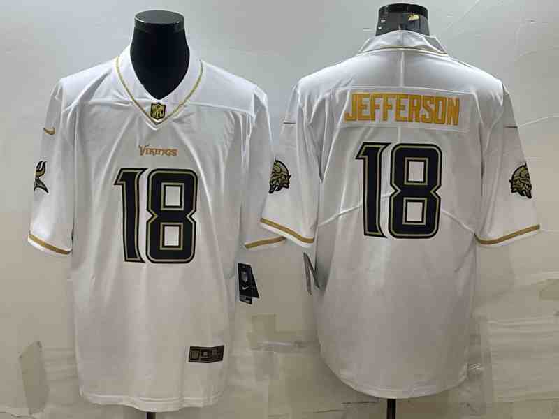 Men's Minnesota Vikings 18 Justin Jefferson White Gold Vapor Untouchable Limited Jersey