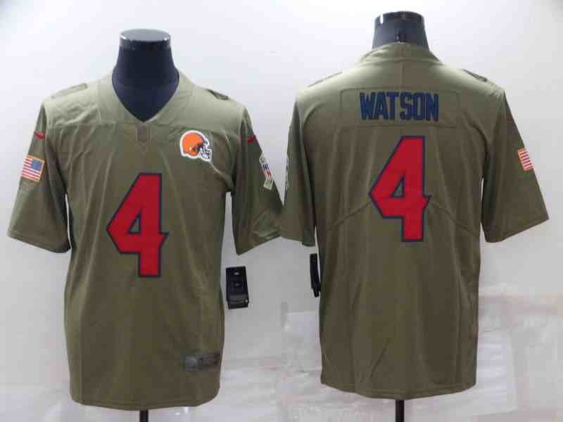 Men's Cleveland Browns #4 Deshaun Watson 2019 Olive Salute To Service Limited Stitched Jersey