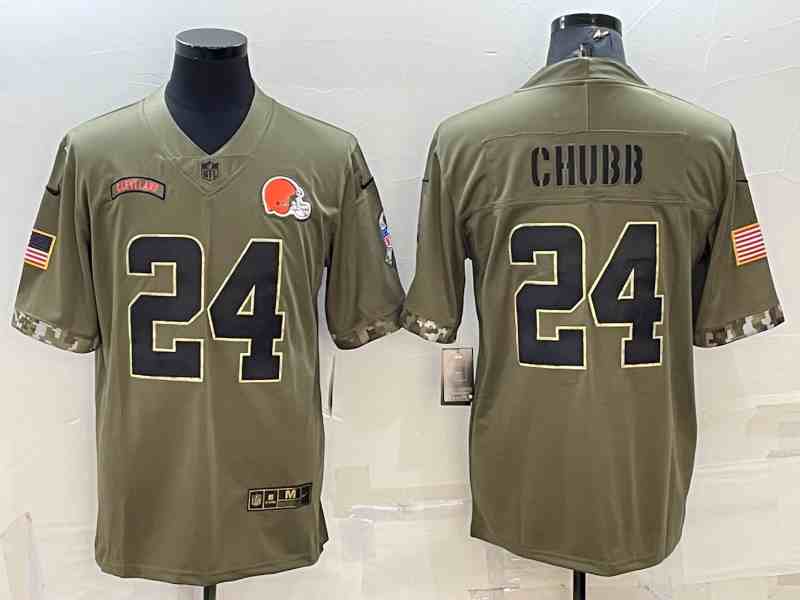 Men's Cleveland Browns #24 Nick Chubb 2022 Olive Salute To Service Limited Stitched Jersey