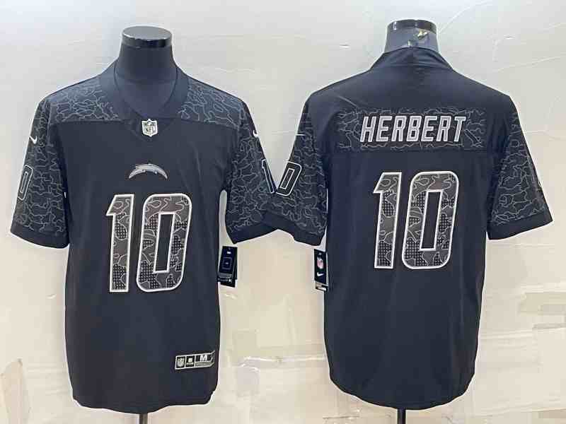 Men's Los Angeles Chargers #10 Justin Herbert Black Reflective Limited Stitched Football Jersey