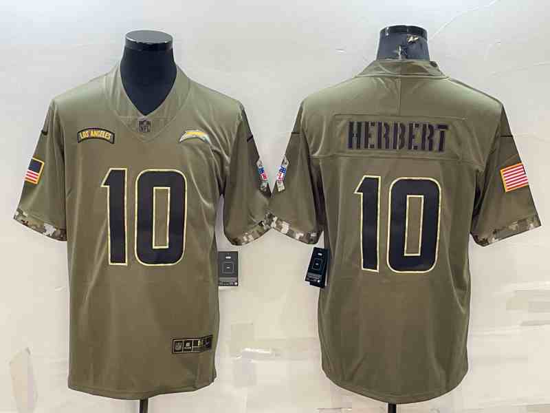 Men's Los Angeles Chargers #10 Justin Herbert 2022 Olive Salute To Service Limited Stitched Jersey