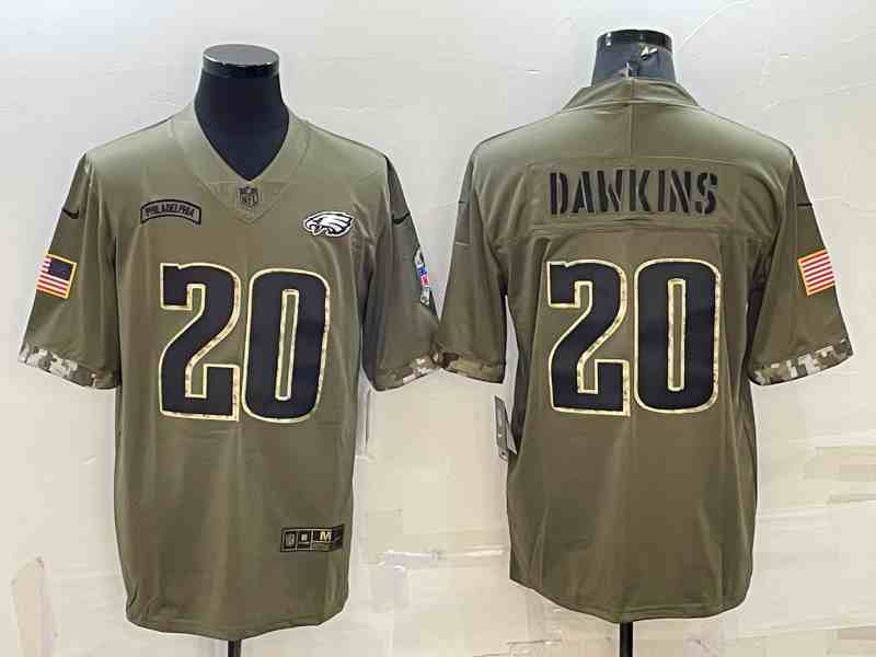 Men's Philadelphia Eagles #20 Brian Dawkins 2022 Olive Salute To Service Limited Stitched Jersey