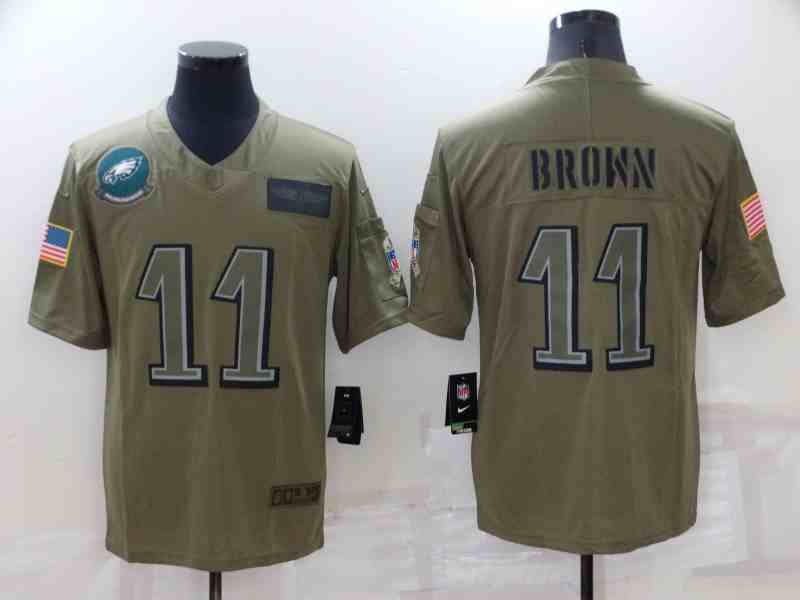 Men's Philadelphia Eagles 11 A. J. Brown 2019 Olive Salute To Service Limited Jersey