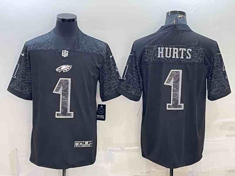 Men's Philadelphia Eagles #1 Jalen Hurts Black Reflective Limited Stitched Football Jersey