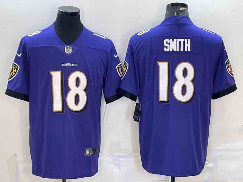 Men's Nike Baltimore Ravens #18 Roquan Smith Purple Vapor Limited Jersey