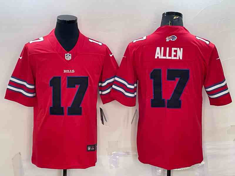 Men's Buffalo Bills #17 Josh Allen Red Black Stitched Football Jersey