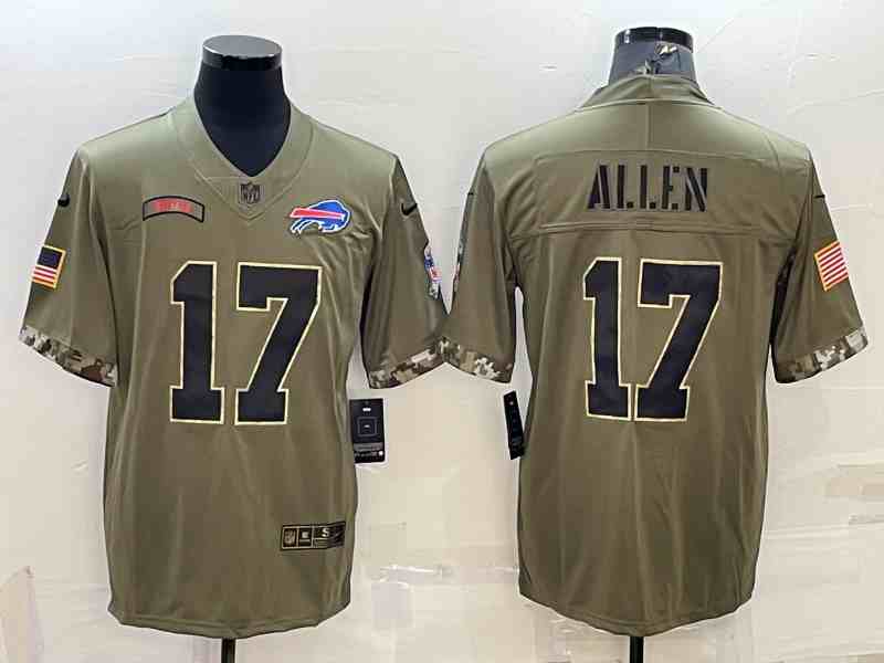 Men's Buffalo Bills #17 Josh Allen 2022 Olive Salute To Service Limited Stitched Jersey