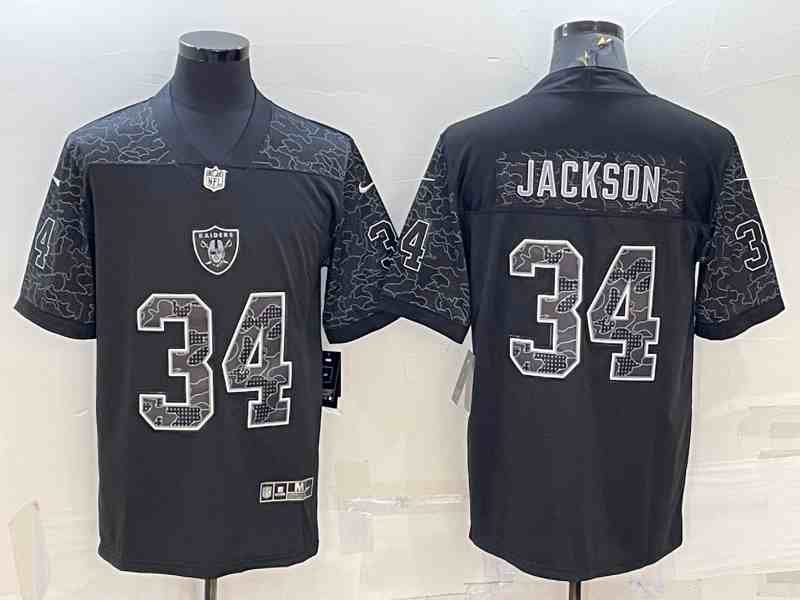 Men's Las Vegas Raiders #34 Bo Jackson Black Reflective Limited Stitched Football Jersey (2)