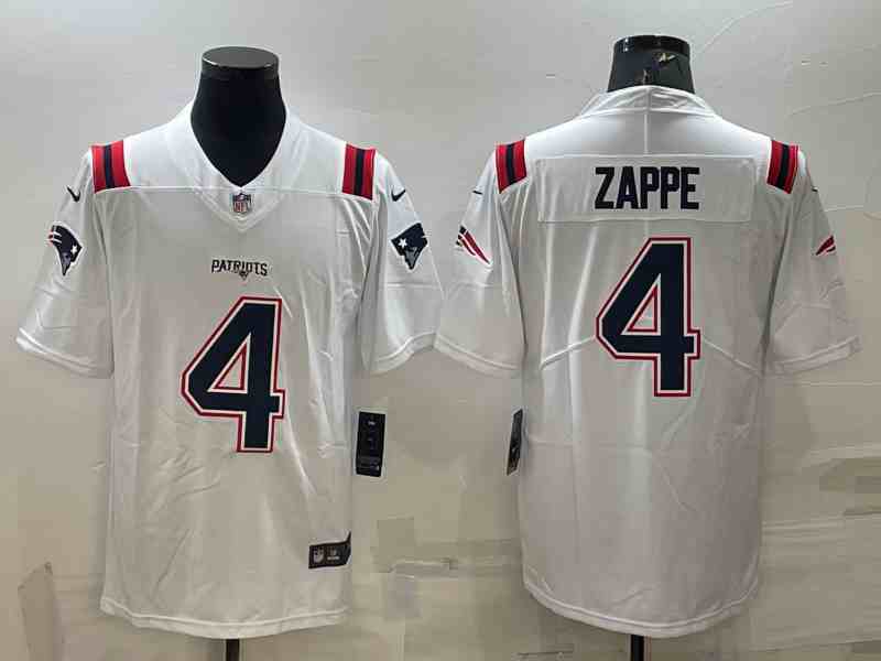 Men's New England Patriots #4 Bailey Zappe White Vapor Untouchable Limited Stitched Jersey