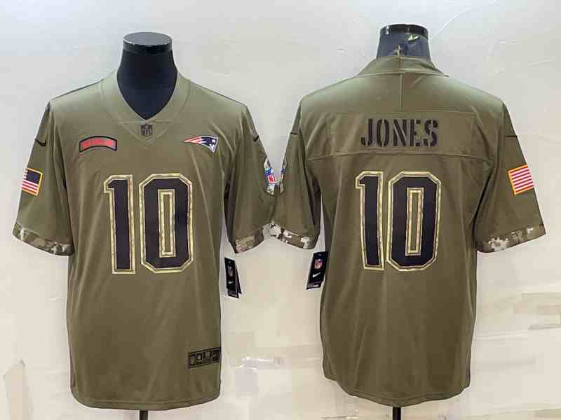 Men's New England Patriots #10 Mac Jones 2022 Olive Salute To Service Limited Stitched Jersey