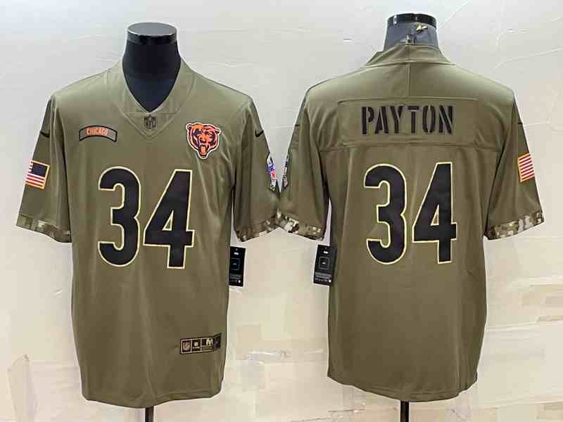 Men's Chicago Bears #34 Walter Payton 2022 Olive Salute To Service Limited Stitched Jersey