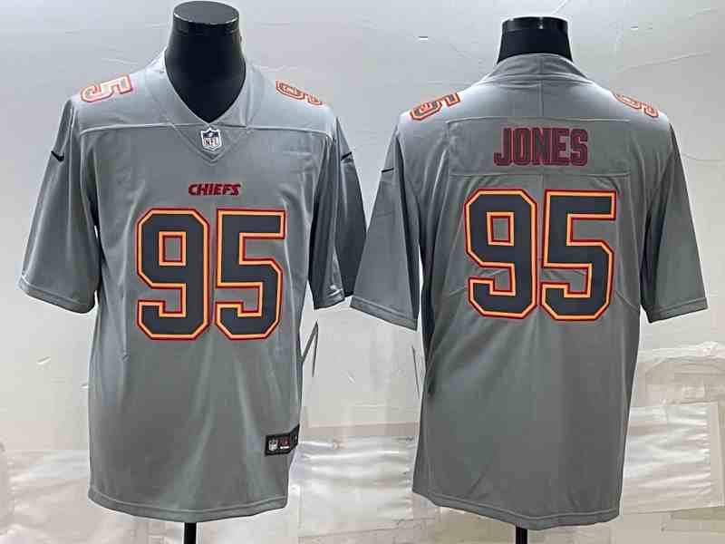 Men's Kansas City Chiefs #95 Chris Jones Gray Atmosphere Fashion Stitched Jersey