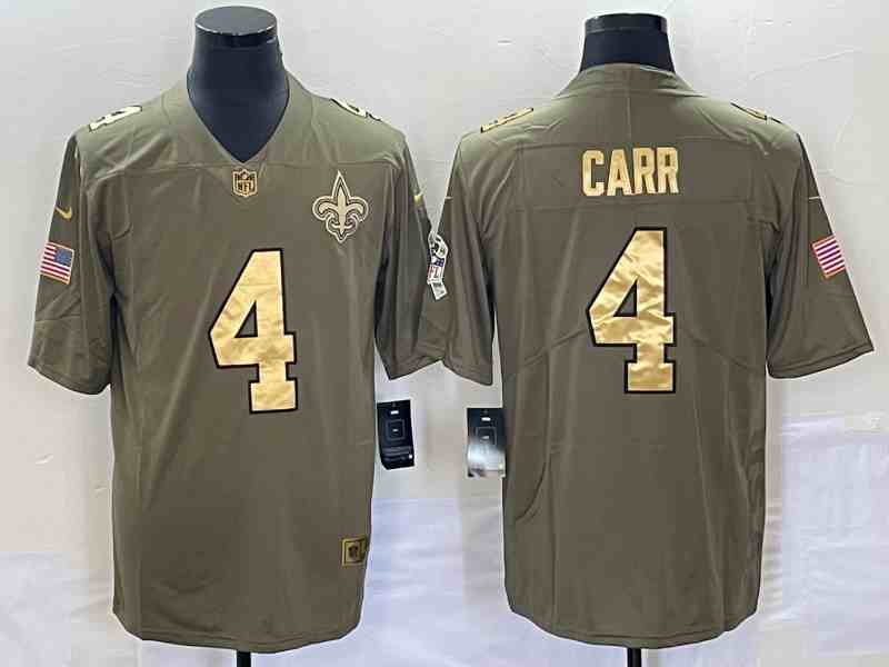 Men's New Orleans Saints #4 Derek Carr Olive Gold Salute To Service Limited Jersey
