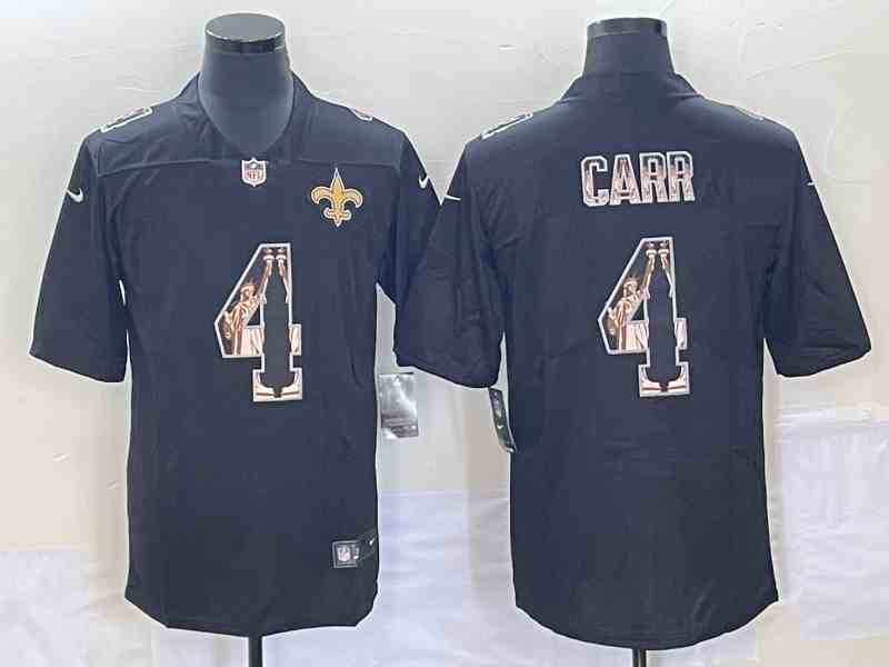 Men's New Orleans Saints #4 Derek Carr Black Statue Of Liberty Limited Stitched Jersey