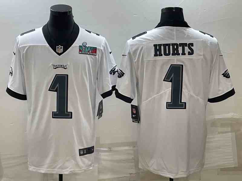 Men's Philadelphia Eagles #1 Jalen Hurts White Super Bowl LVII Patch Vapor Untouchable Limited Stitched Jersey
