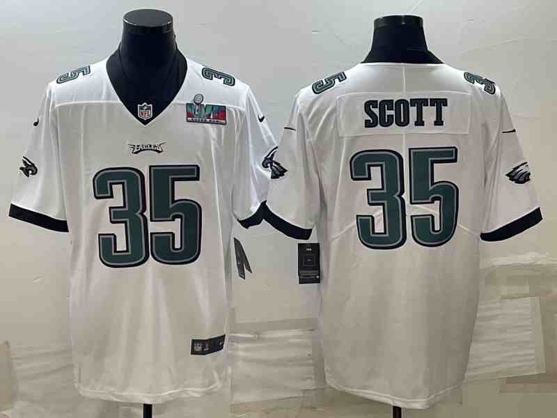 Men's Philadelphia Eagles #35 Boston Scott White Super Bowl LVII Patch Vapor Untouchable Limited Stitched Football Jersey