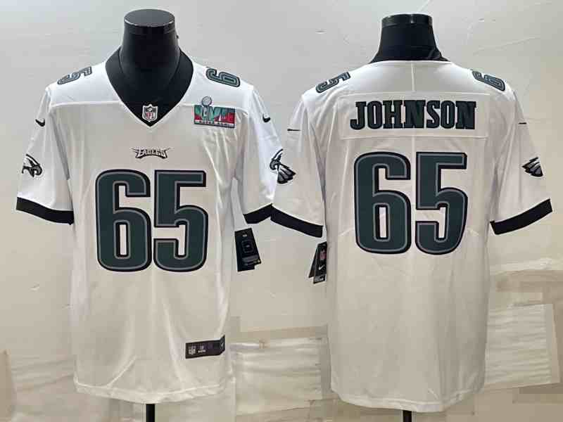 Men's Philadelphia Eagles #65 Lane Johnson White Super Bowl LVII Vapor Untouchable Limited Stitched Jersey