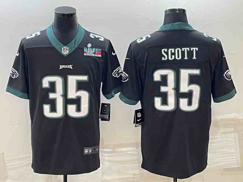 Men's Philadelphia Eagles #35 Boston Scott Black Super Bowl LVII Patch Vapor Untouchable Limited Stitched Football Jersey