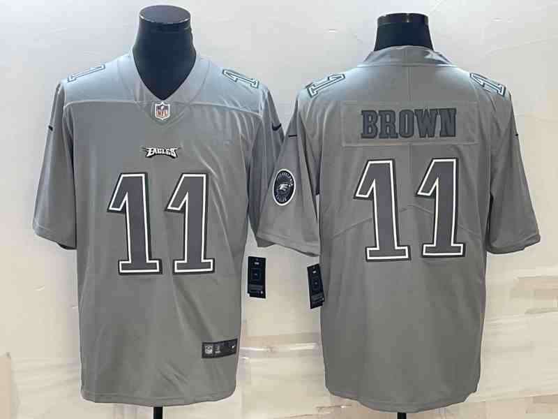 Men's Philadelphia Eagles #11 A.J. Brown Gray Atmosphere Fashion Stitched Jersey 368
