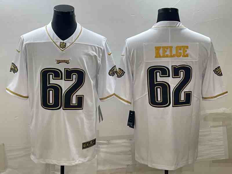 Men's Philadelphia Eagles #62 Jason Kelce White Golden Limited Stitched Jersey