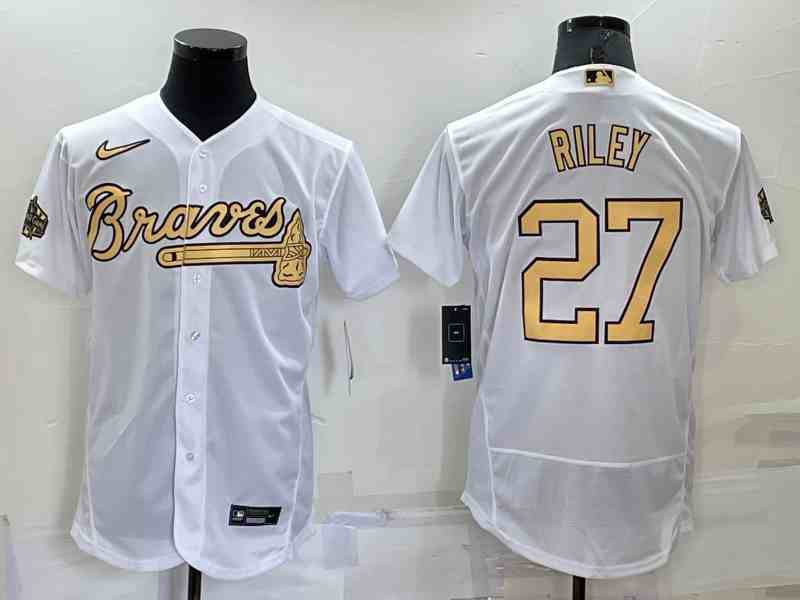 Men's Atlanta Braves #27 Austin Riley White 2022 All Star Stitched Flex Base Nike Jersey