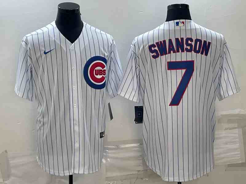 Men's Chicago Cubs #7 Dansby Swanson White Cool Base Stitched Baseball Nike Jersey