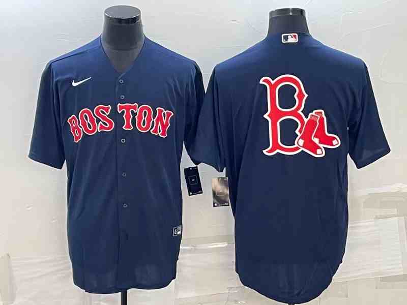 Men's Boston Red Sox Big Logo Navy Blue Stitched MLB Cool Base Nike Jersey