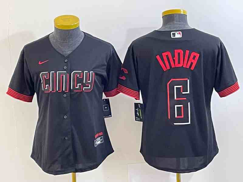 Youth Cincinnati Reds #6 Jonathan India Black 2023 City Connect Stitched Baseball Jersey(Run Small)