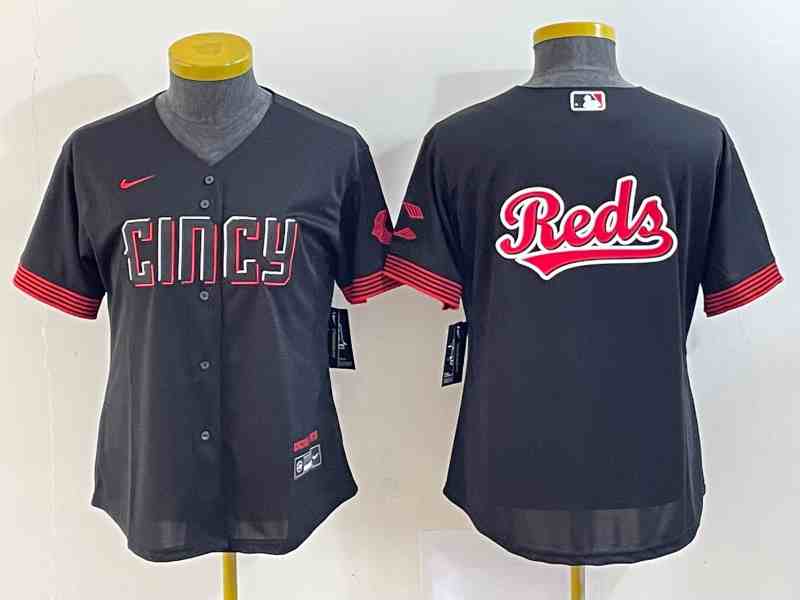 Women's Cincinnati Reds Big Logo Black 2023 City Connect Cool Base Stitched Jersey1