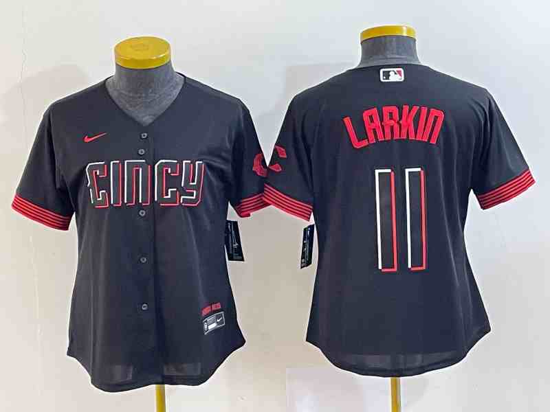 Women's Cincinnati Reds #11 Barry Larkin Black 2023 City Connect Stitched Baseball Jersey(Run Small)