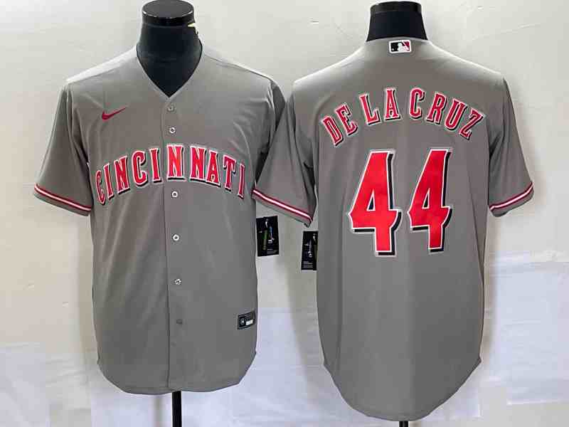 Men's Cincinnati Reds #44 Elly De La Cruz Gray Cool Base Stitched Baseball Jersey