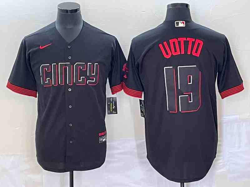 Men's Cincinnati Reds #19 Joey Votto Black 2023 City Connect Cool Base Stitched Jersey1 (2)