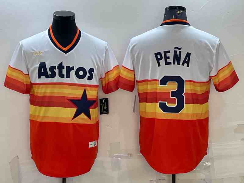 Men's Houston Astros #3 Jeremy Pena Orange Rainbow Cool Base Stitched Jersey