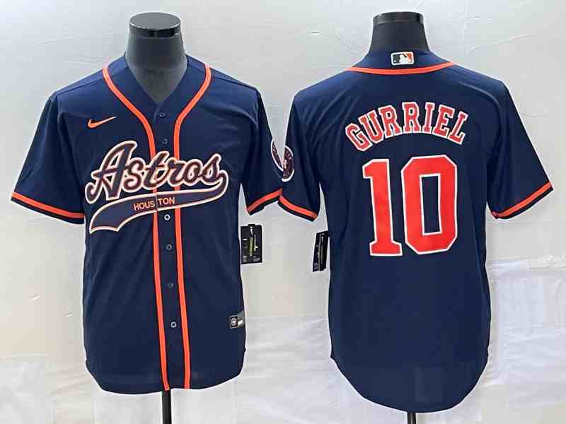 Men's Houston Astros #10 Yuli Gurriel Navy Cool Base Stitched Baseball Jersey