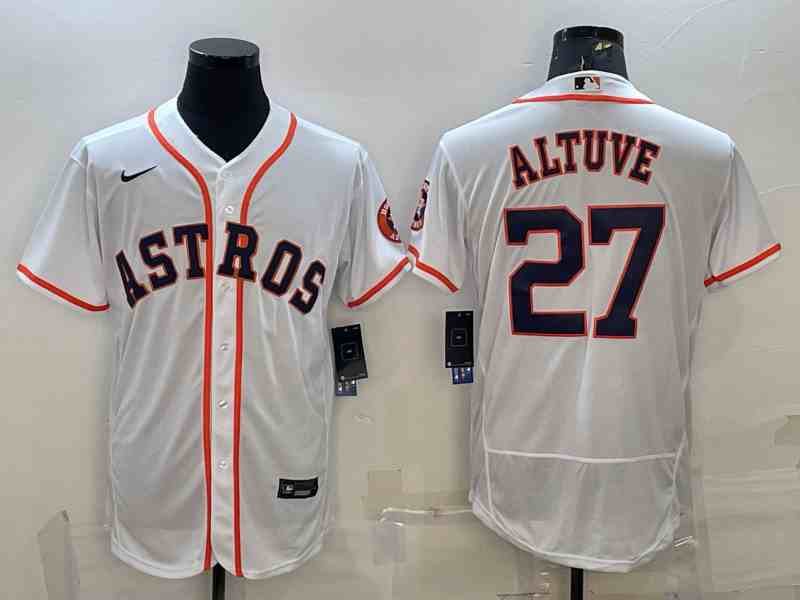 Men's Houston Astros #27 Jose Altuve White With Patch Stitched MLB  Flex Base Nike Jersey