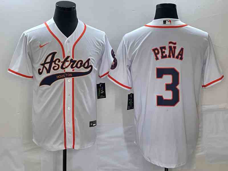 Men's Houston Astros #3 Jeremy Pena  White With Patch Cool Base Stitched Baseball Jersey