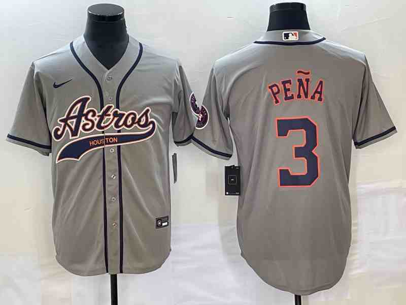 Men's Houston Astros #3 Jeremy Pena  Gray With Patch Cool Base Stitched Baseball Jersey1