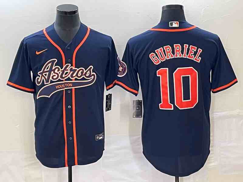 Men's Houston Astros #10 GrayYuli Gurriel Navy Cool Base Stitched Baseball Jersey