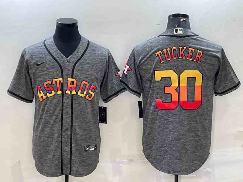 Men's Houston Astros #30 Kyle Tucker Grey With Patch Cool Base Stitched Baseball Jersey (2)